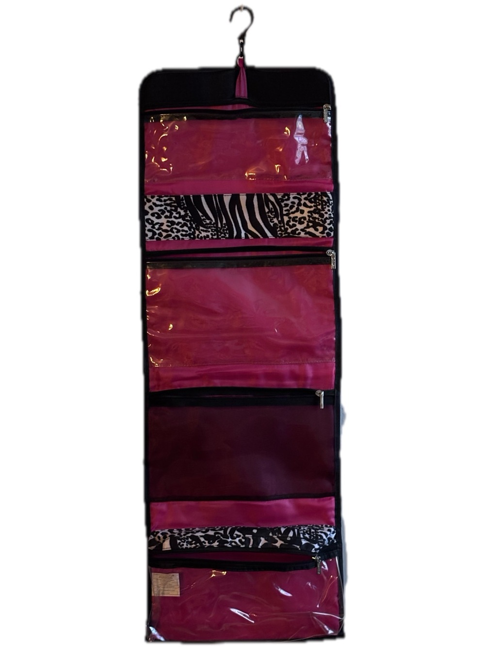Caboodles Pink and Black Hanging Cosmetic Organizer with Animal Print